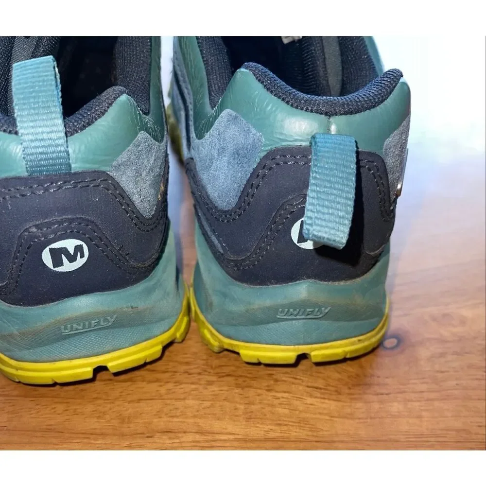 merrell hiking shoes womens 6.5 green vibram soles select dry unifly‎
